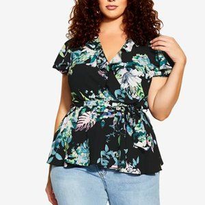 City Chic Women's Trendy Kalani Lush Floral Print Faux Wrap Top